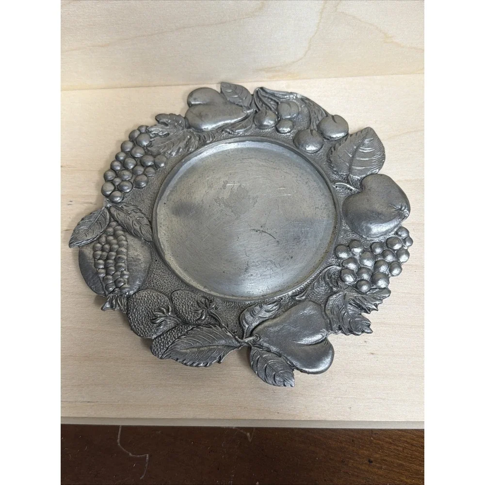 Fruit Pewter‎ Wine Coaster Plate Candle Holder Italy